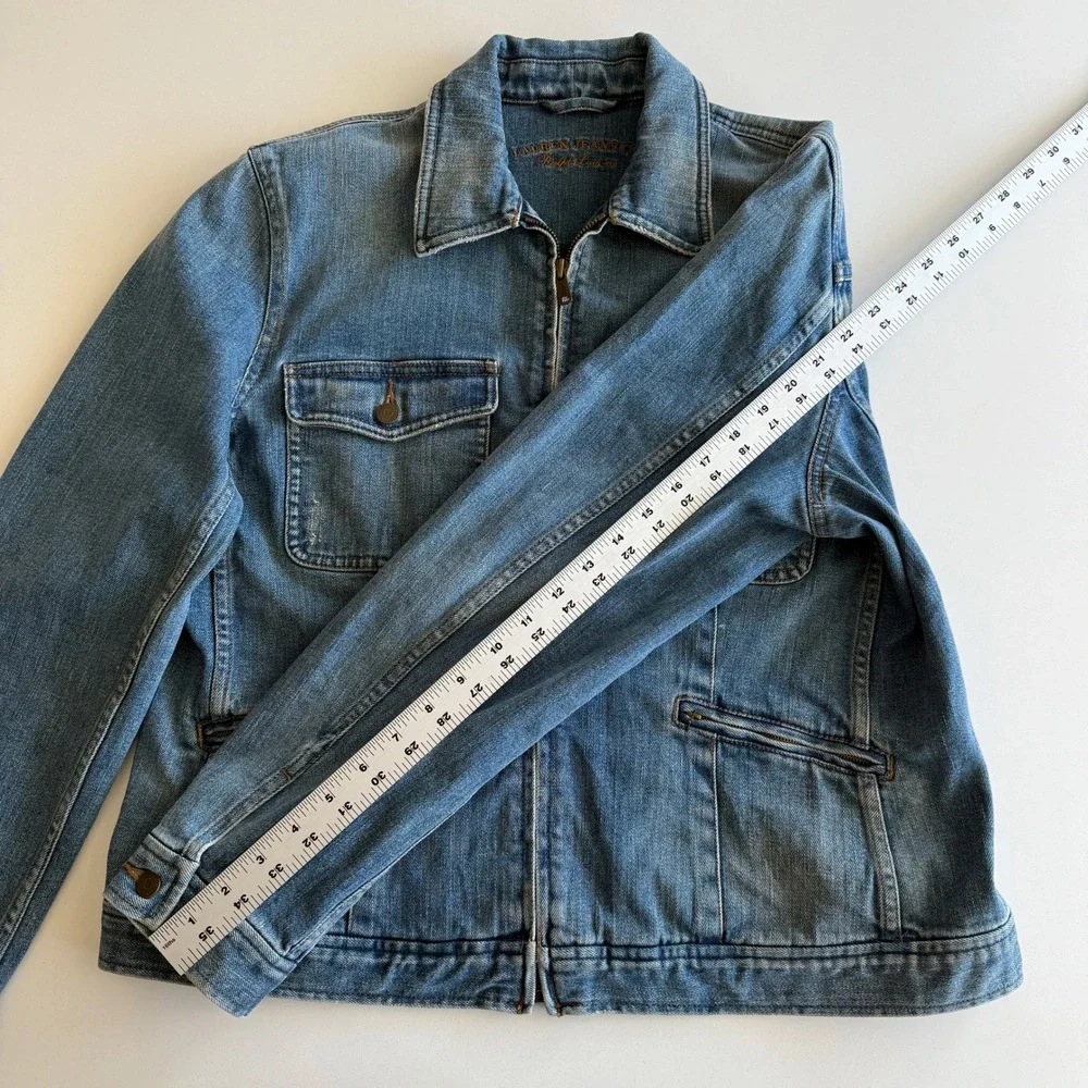 Ralph Lauren Jeans Co Zip‎ Front Denim Medium Wash Trucker Jacket XL - Picture 7 of 8